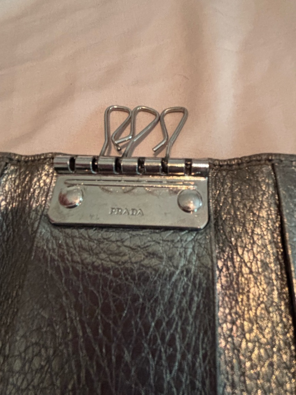Authentic Prada Metallic Anthracite Leather Key Case – Rare Cahier Hardware - Picture 8 of 11